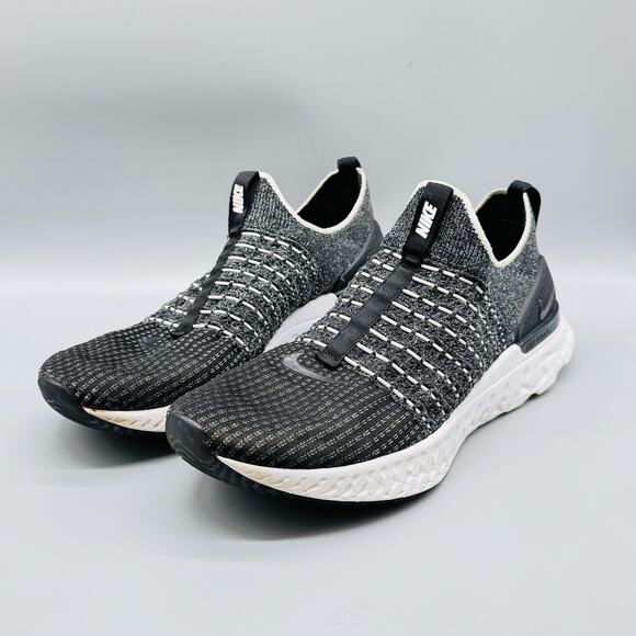 Nike Shoes Mens 12 Black React Phantom Flyknit 2 Slip On Running Sneakers - Picture 3 of 12